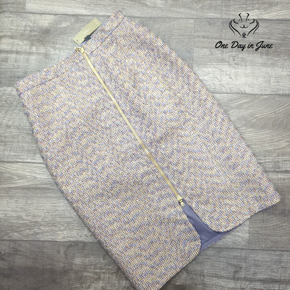 J.Crew Sparkle Tweed Pencil Skirt Purple Gold Metallic Front Zip NWT Size 4